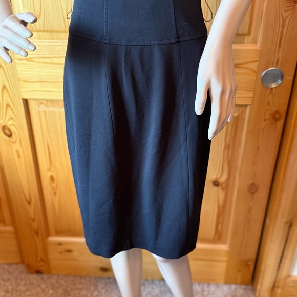 Vintage Y2K Cache Black White Colorblock Dress Size 8 Ruffle Collar Bodycon - Picture 3 of 13